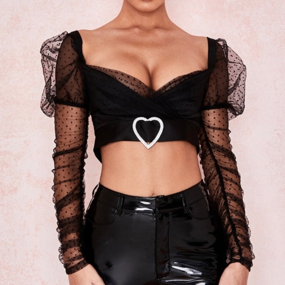 House of CB: GATHERED MESH HEART BUCKLE TOP